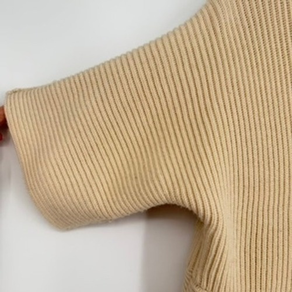 AYR Ribbed Asymmetrical Sweater Cream Wool Alpaca Mixed Mock Neck Short Sleeve M - Picture 5 of 13